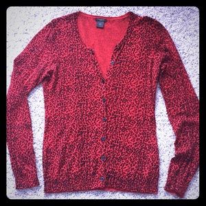 Ann Taylor red leopard print cardigan